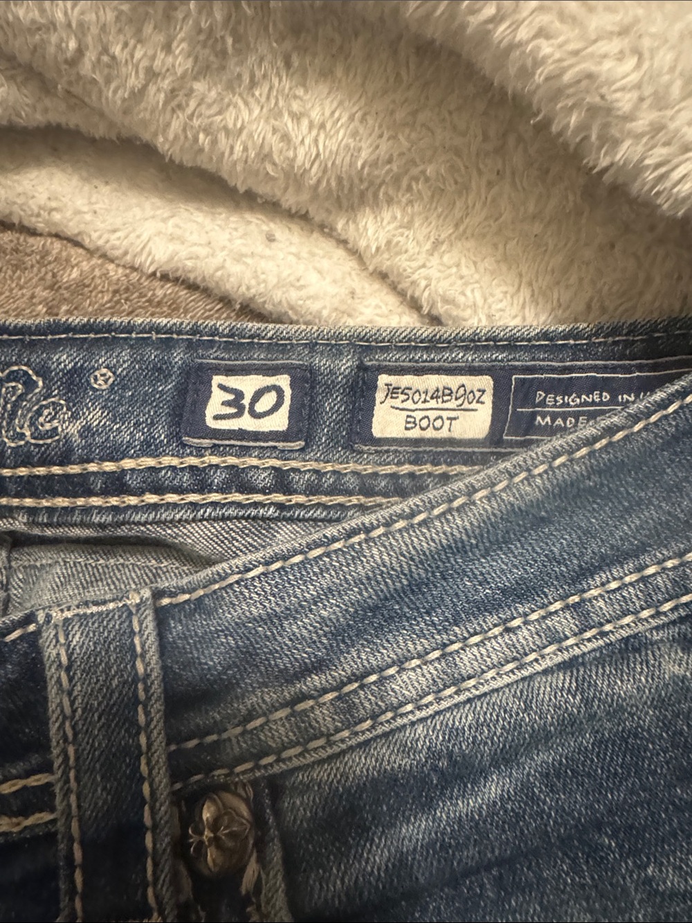 Miss Me Distressed Embellished Back Pocket Jeans - Light Blue - Picture 2 of 4